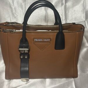 Prada Tan Leather Tote with Black Accents